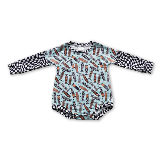 Plaid smile plaid skateboard baby boy romper