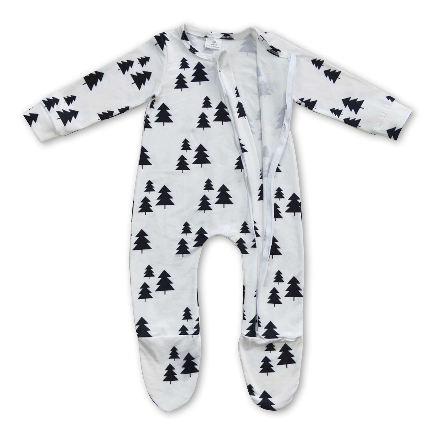 Christmas tree baby girls ruffle footed zipper coveralls