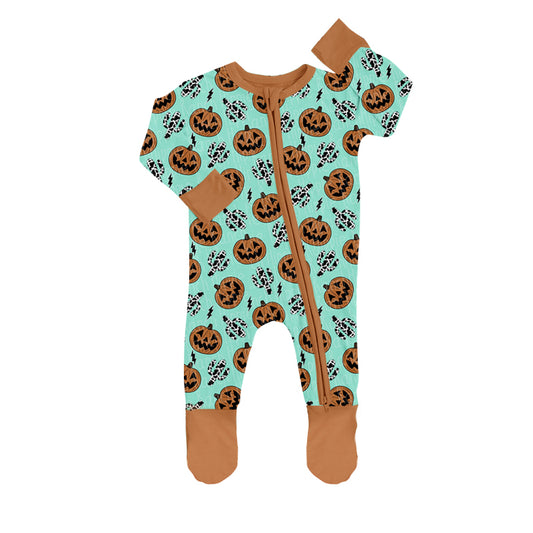 Pumpkins cactus western baby kids Halloween footed zipper coveralls