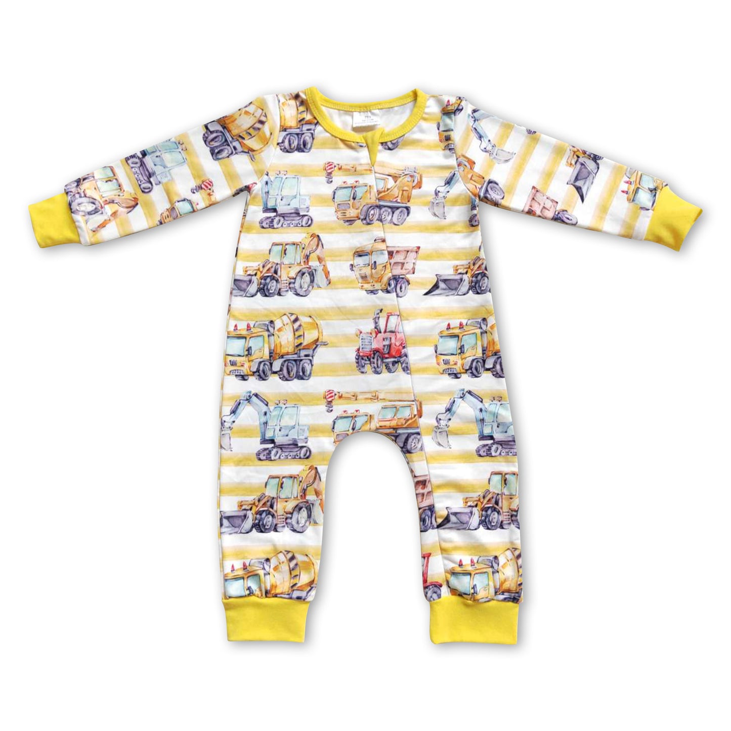 Yellow stripe constructions baby boy zipper romper