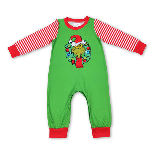 Green face stripe baby boy Christmas romper