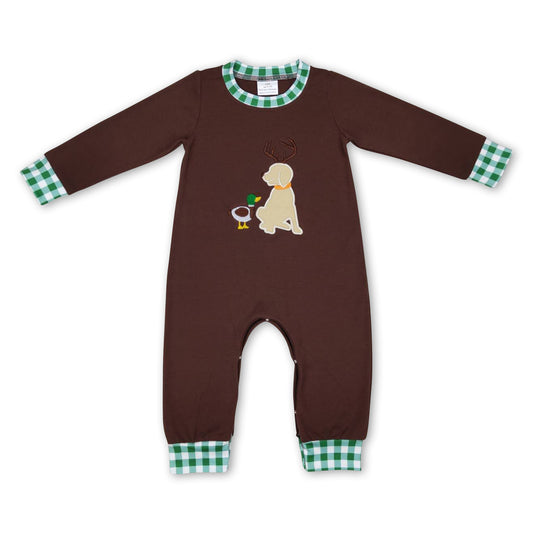 Duck dog brown long sleeves baby boy romper
