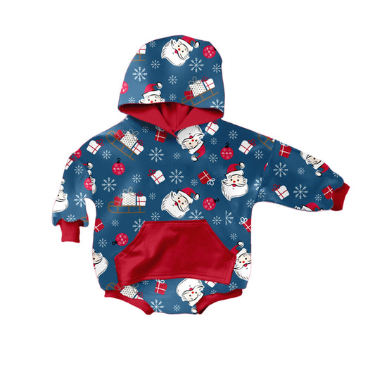 Santa gifts long sleeves baby Christmas hooded romper