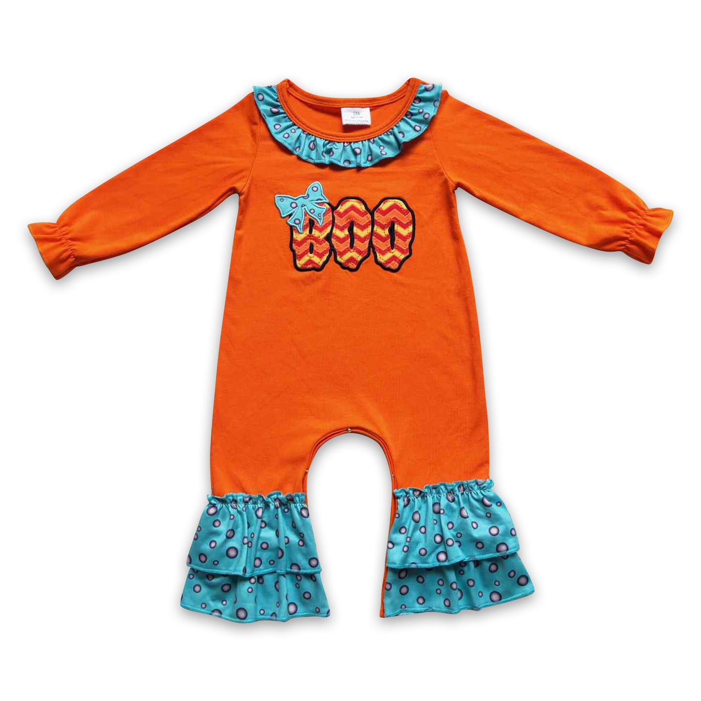 Boo spider orange ruffle baby girls Halloween romper