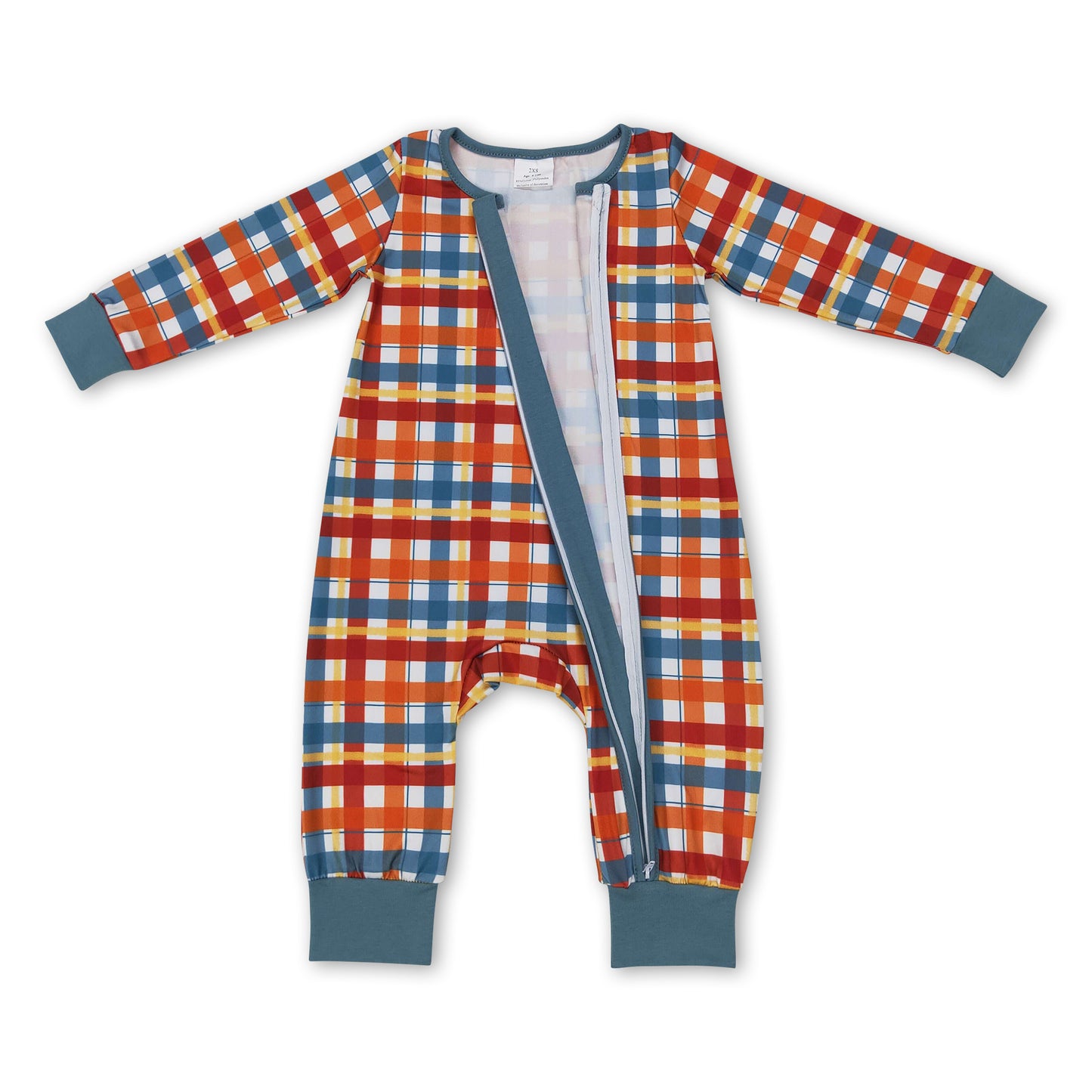 Brown blue plaid baby kids fall zipper romper