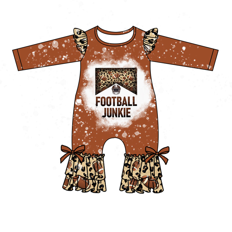 Brown football leopard ruffle baby girls romper