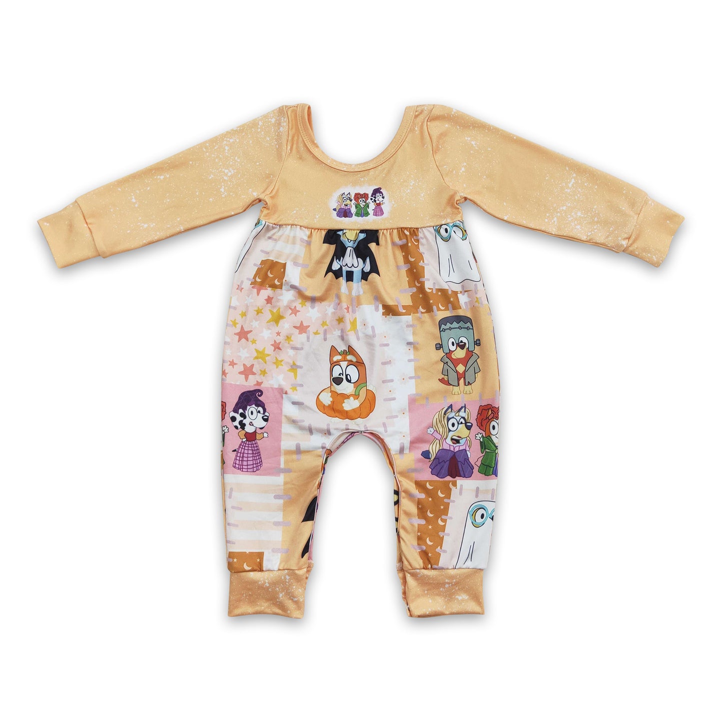 Dog witches long sleeves patchwork baby Halloween romper