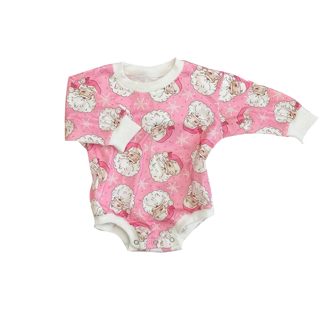 Pink santa baby girls Christmas romper