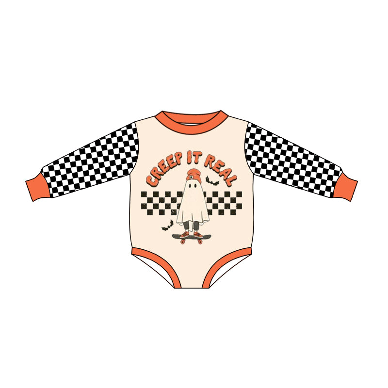 Ghost plaid skateboard bat baby kids Halloweem romper