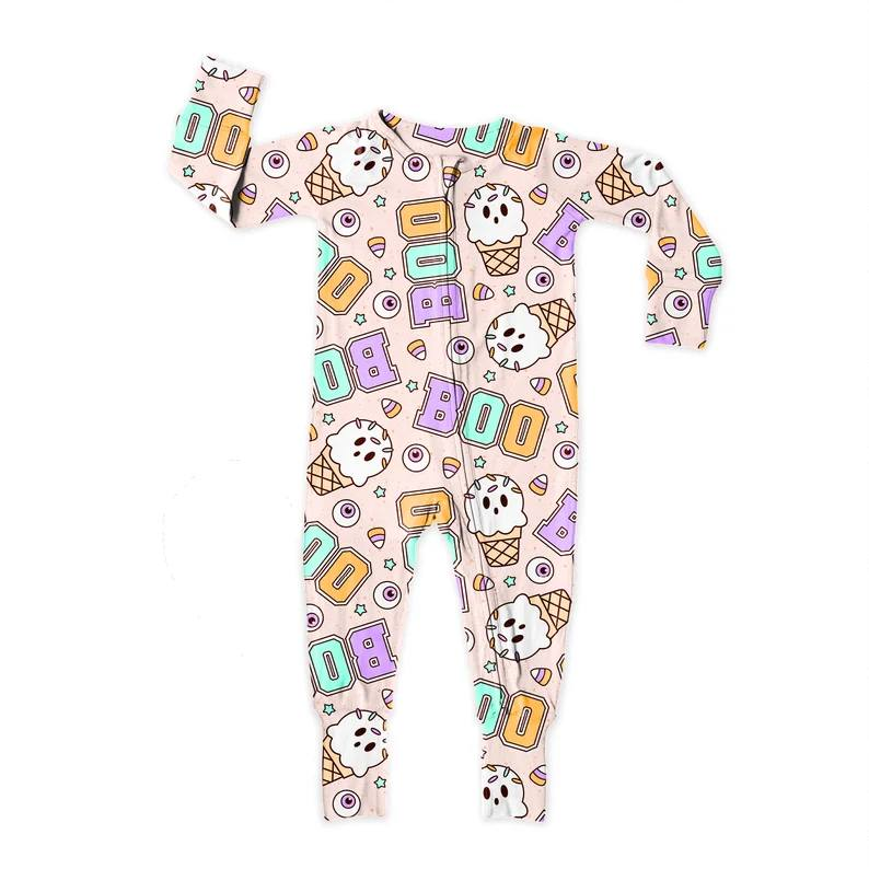 Boo ice cream candy corn baby girls Halloween zipper romper