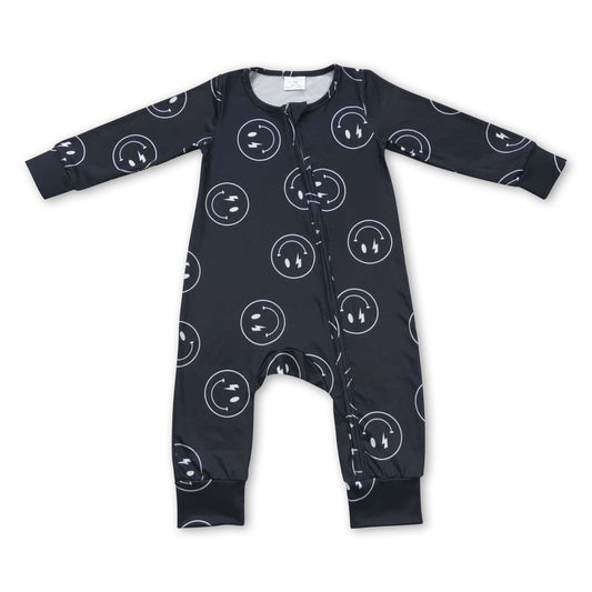 Black smile long sleeves baby kids zipper romper