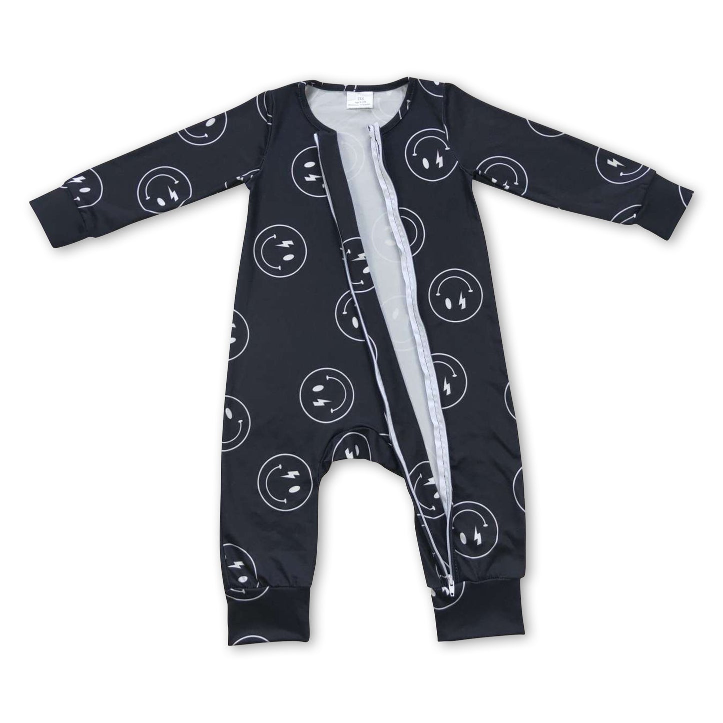 Black smile long sleeves baby kids zipper romper