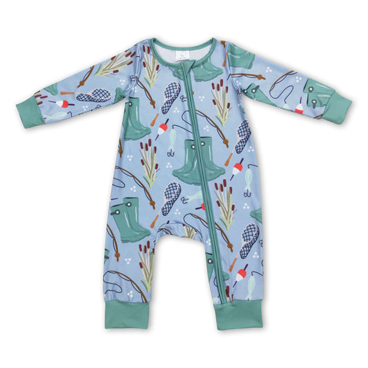 Fishing long sleeves baby boy zipper romper