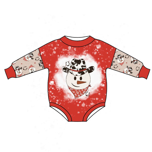 Cow print snowman baby girls winter romper