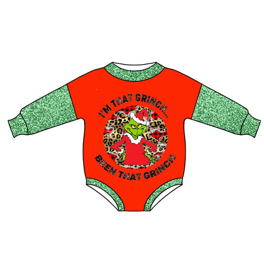 Leopard green face long sleeves baby kids Christmas romper