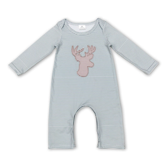 Deer green stripe long sleeves baby kids romper ship from US