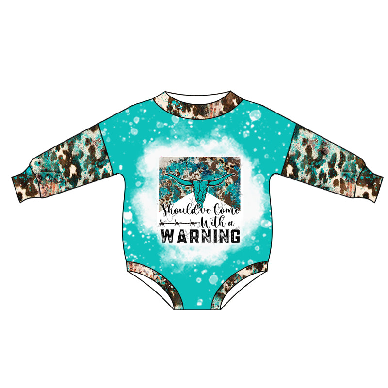 Turquoise bull skull long sleeves baby kids romper