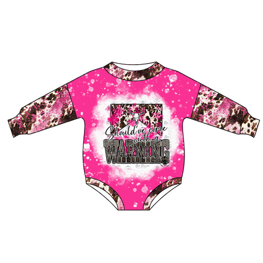 Hot pink bull skull long sleeves baby girls romper