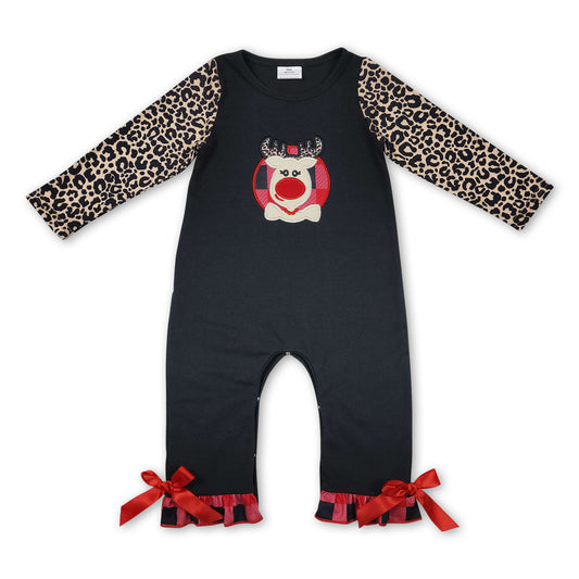 Buffalo deer leopard baby girls Christmas romper