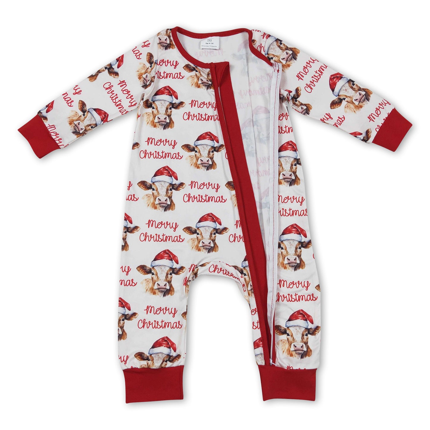 Merry Christmas cow long sleeves baby kids zipper romper