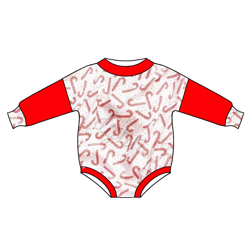 Red candy cane long sleeves baby girls Christmas romper