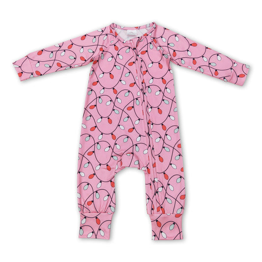 Pink Christmas lighting baby girls zipper romper