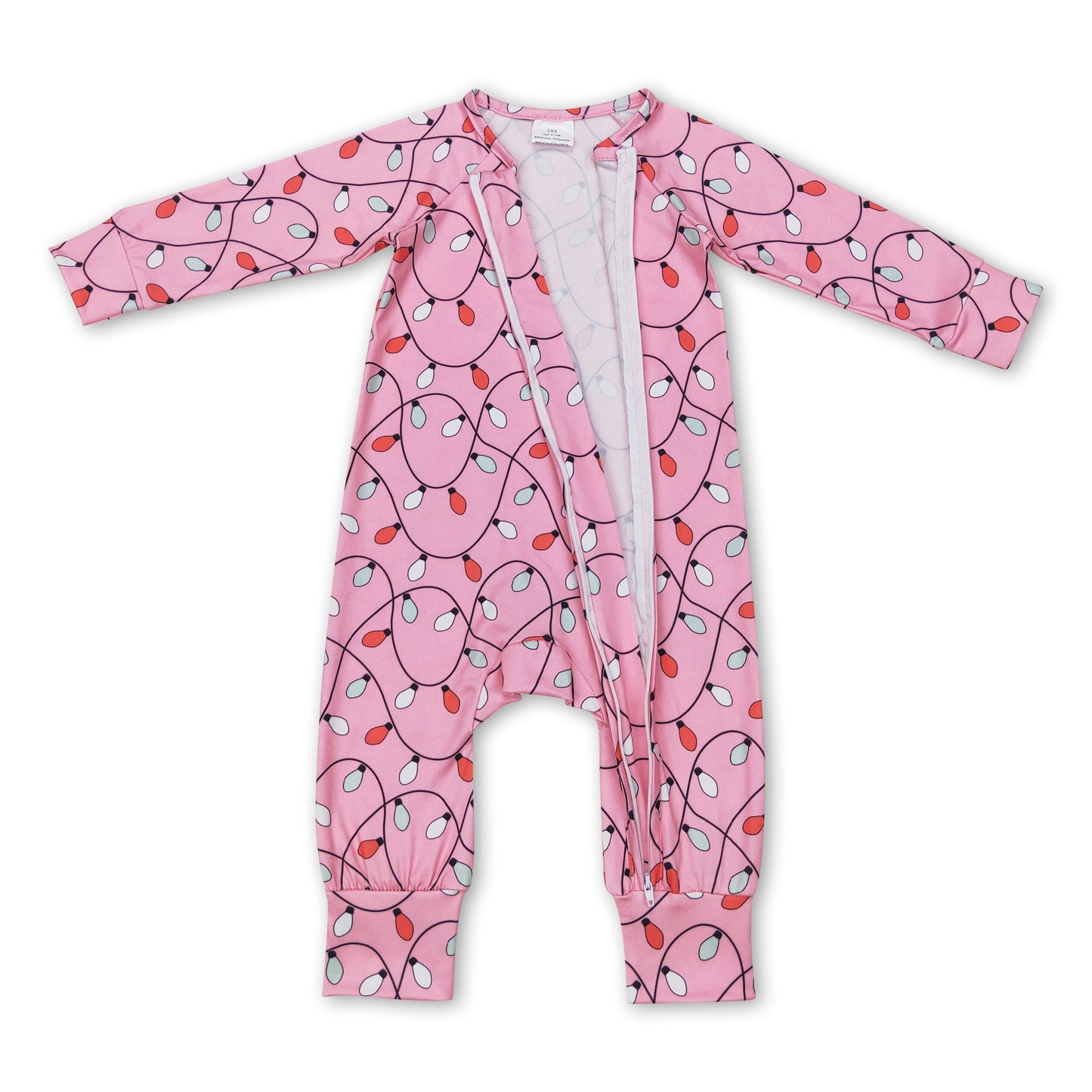 Pink Christmas lighting baby girls zipper romper