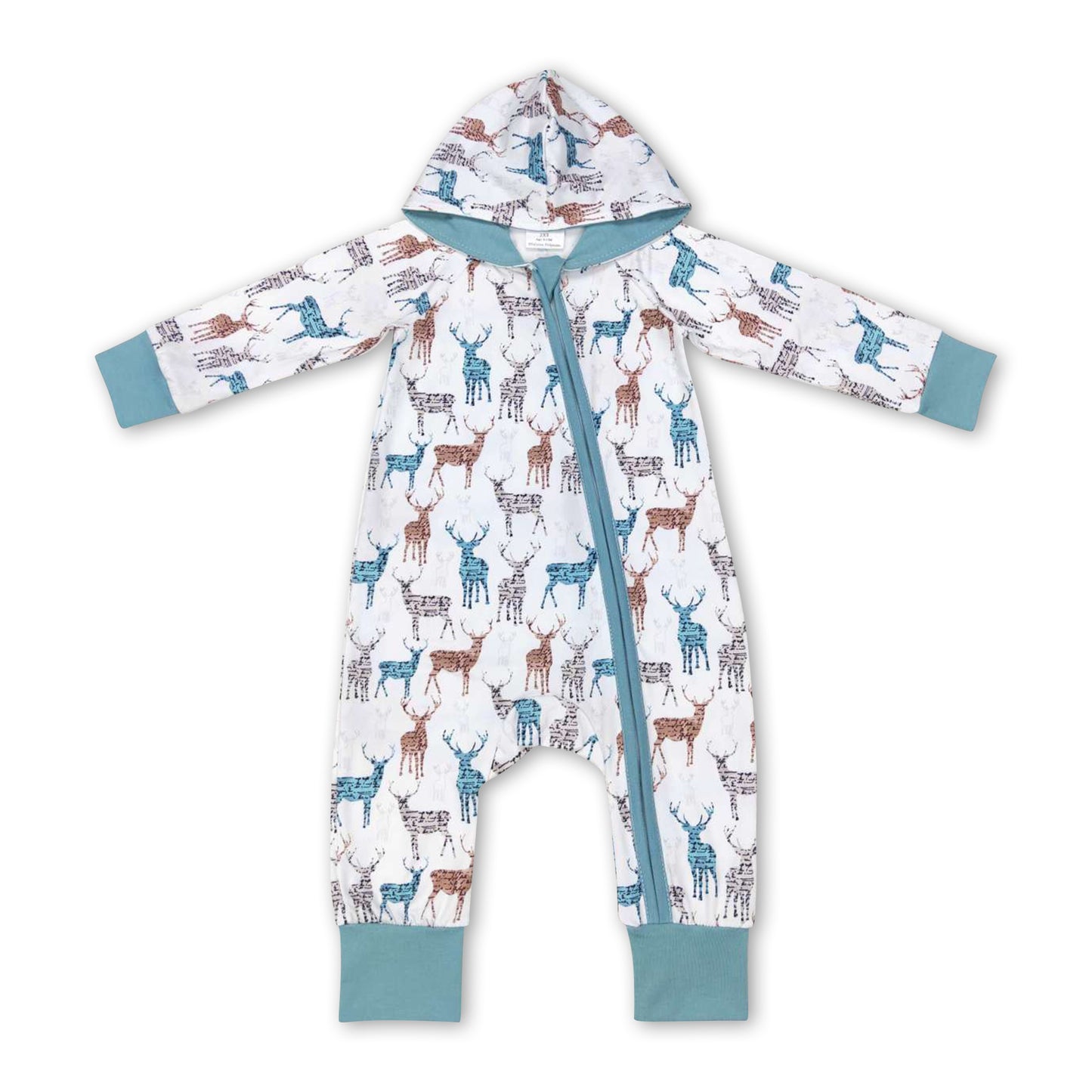 Long sleeves deer hooded baby kids zipper romper