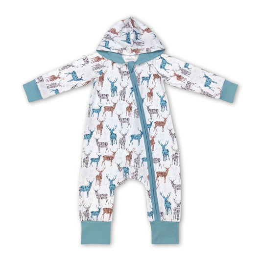 Long sleeves deer hooded baby kids zipper romper