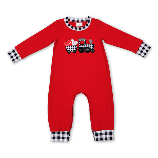 Red plaid truck heart ruffle baby boy Valentine's romper