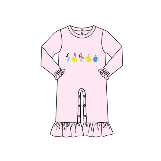 Pink princess long sleeves baby girls romper