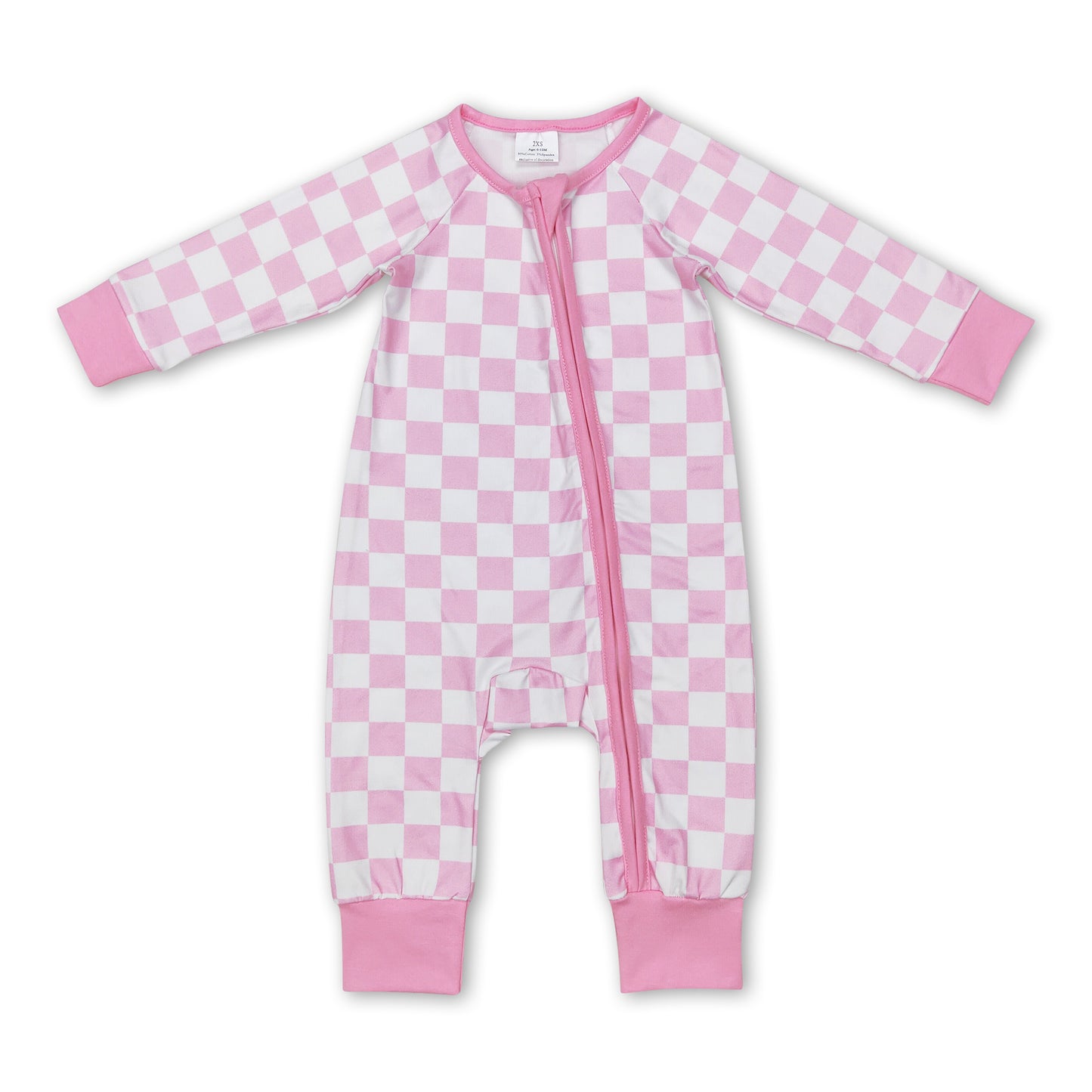 Pink plaid long sleeves baby kids zipper romper