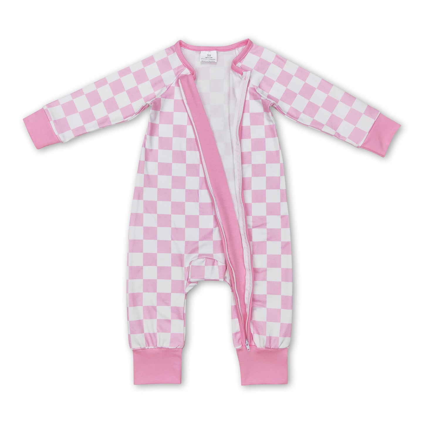 Pink plaid long sleeves baby kids zipper romper