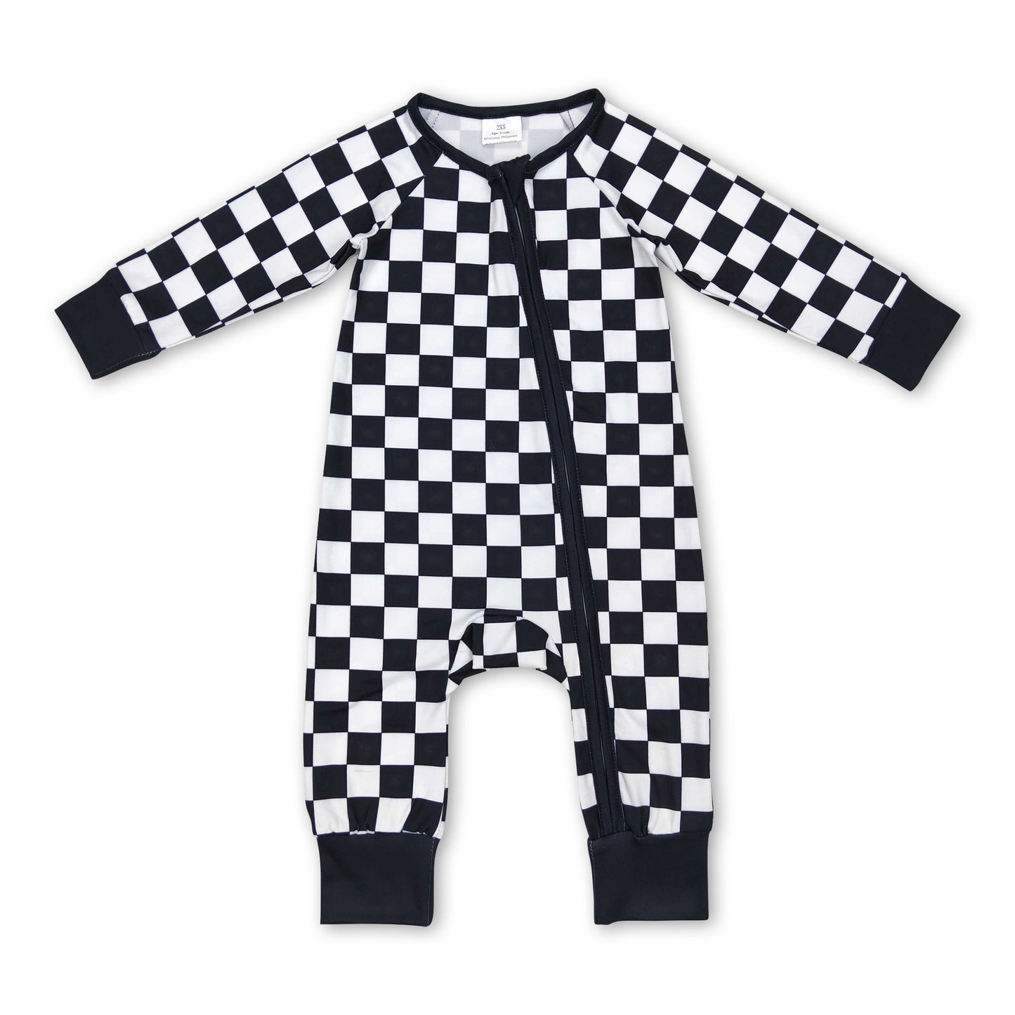 Black plaid long sleeves baby kids zipper romper