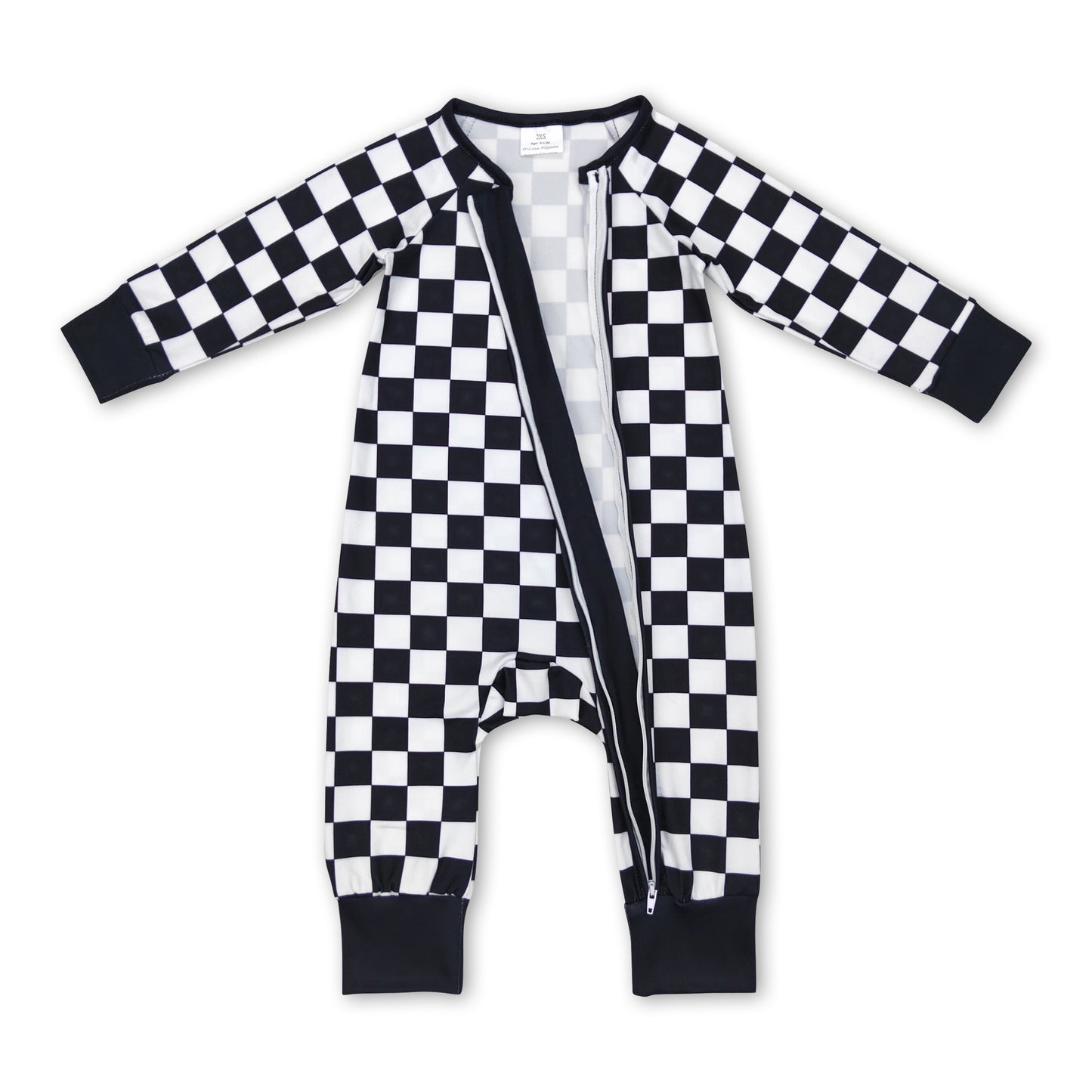 Black plaid long sleeves baby kids zipper romper