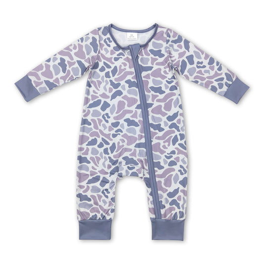 Long sleeves grey camo baby kids zipper romper ship from US
