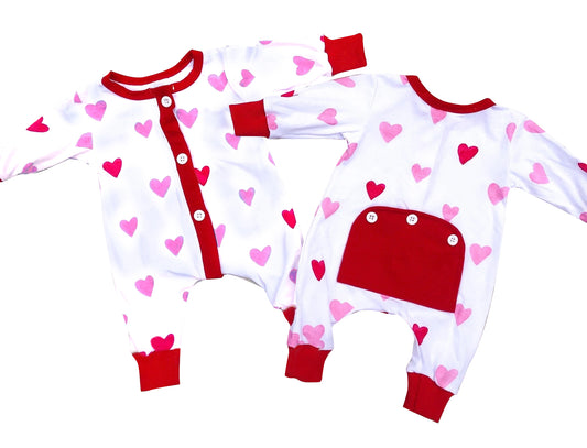 Pink red heart long sleeves baby girls valentine's romepr