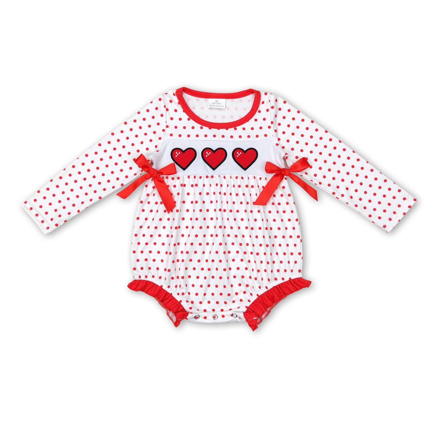 Red heart polka dots baby girls valentine's romper