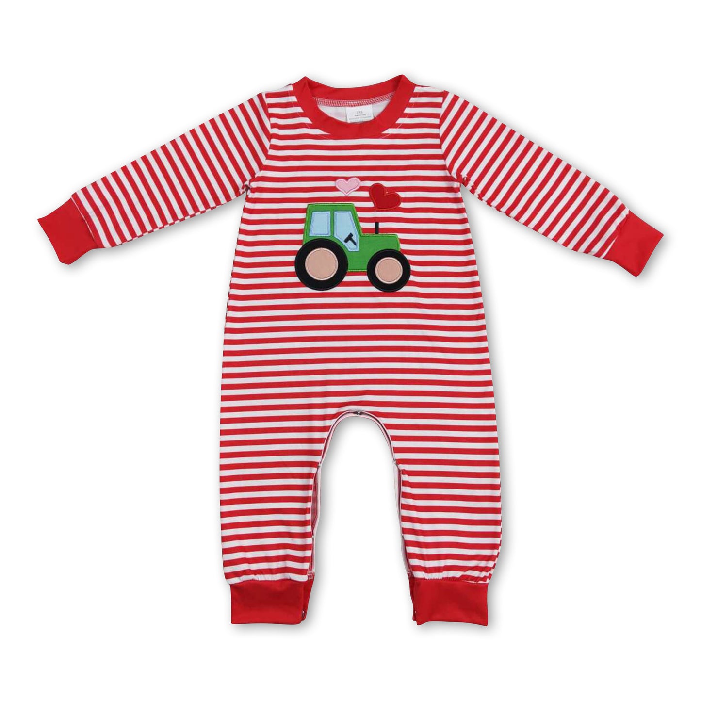 Red stripe long sleeves heart truck baby boys valentine's romper