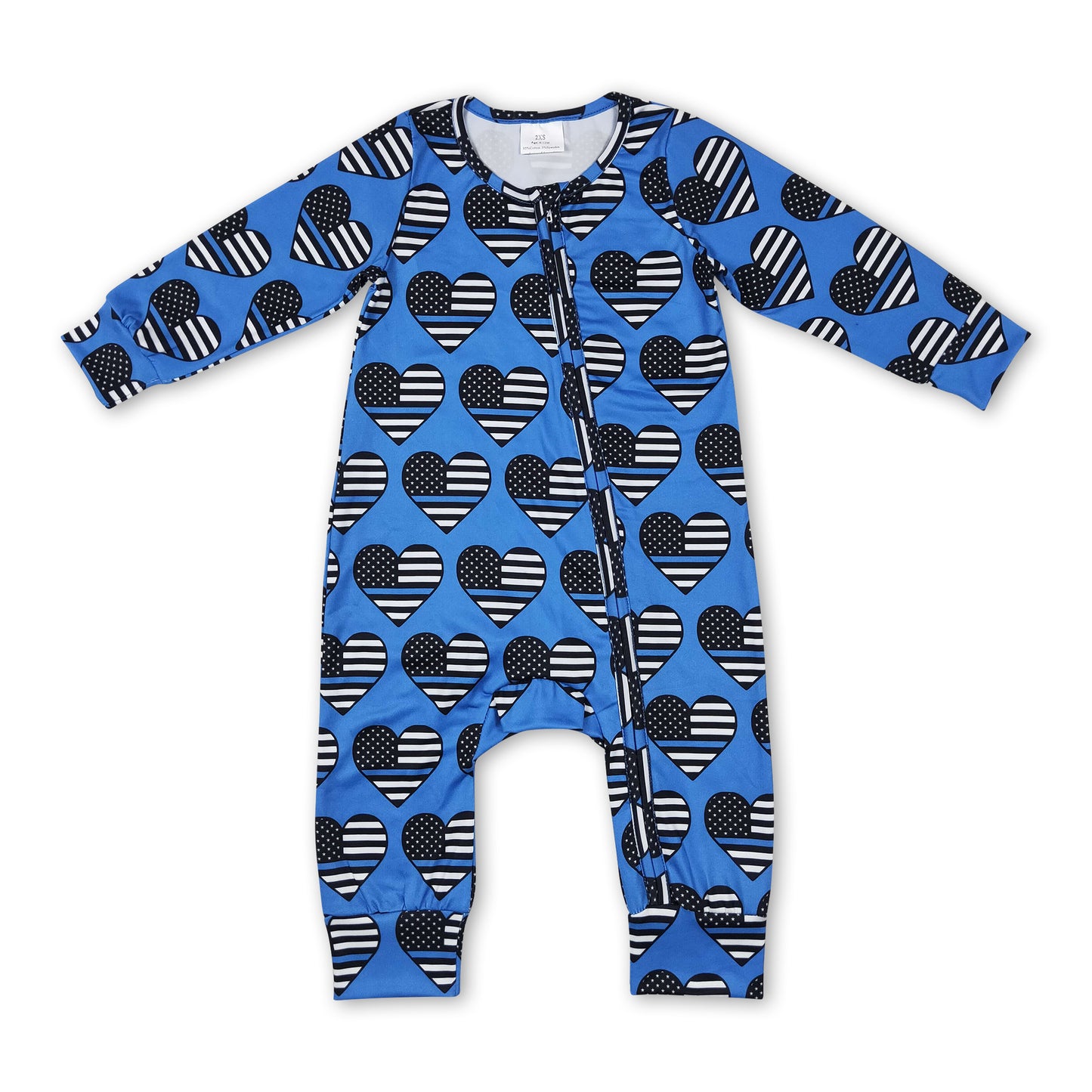 Heart back the blue flag baby kids zipper romper
