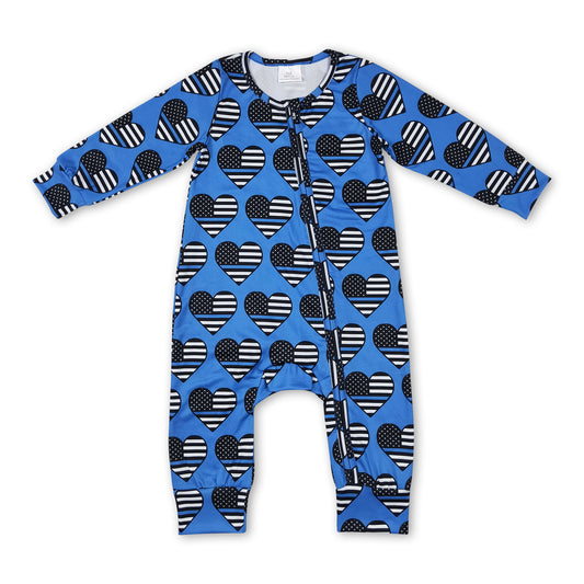 Heart back the blue flag baby kids zipper romper