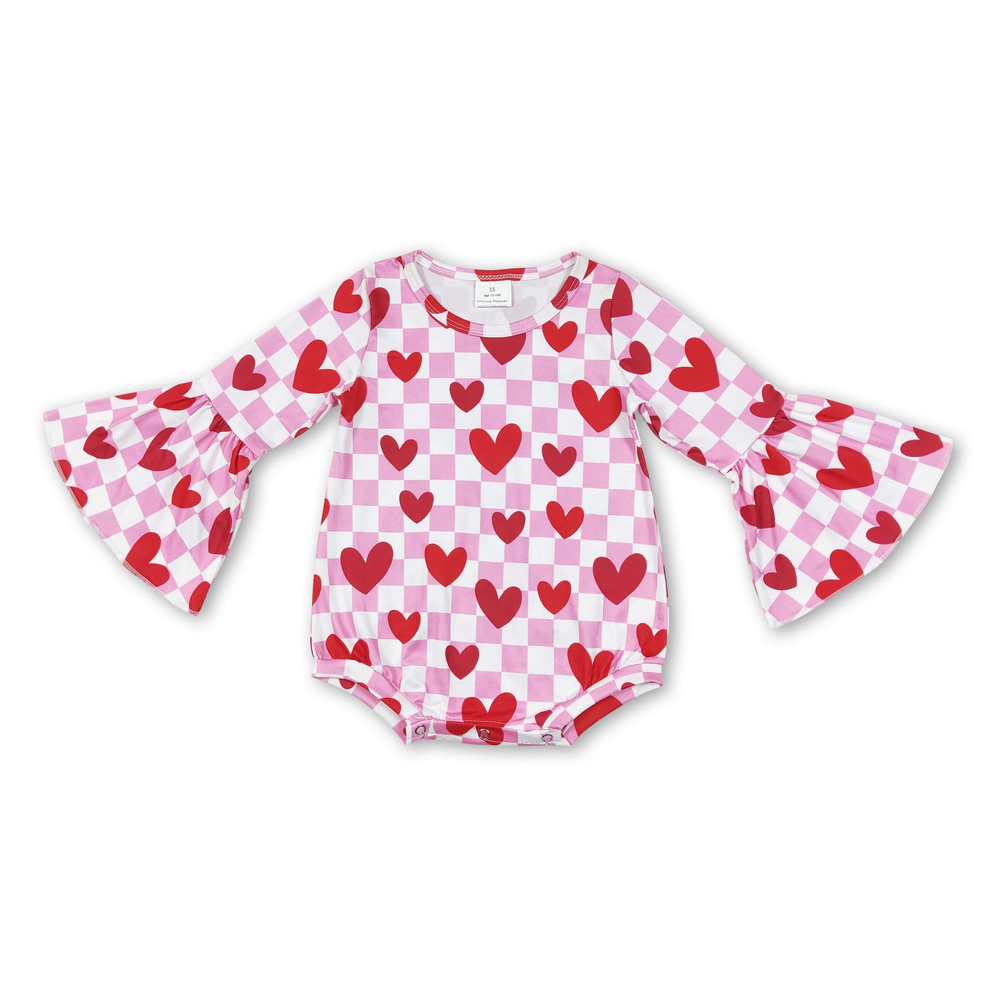 Pink plaid heart long sleeves girls valentines romper