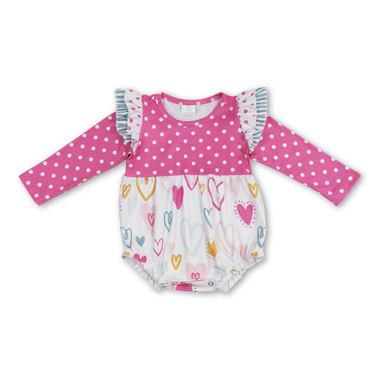 Pink polka dots heart baby girls valentines romper