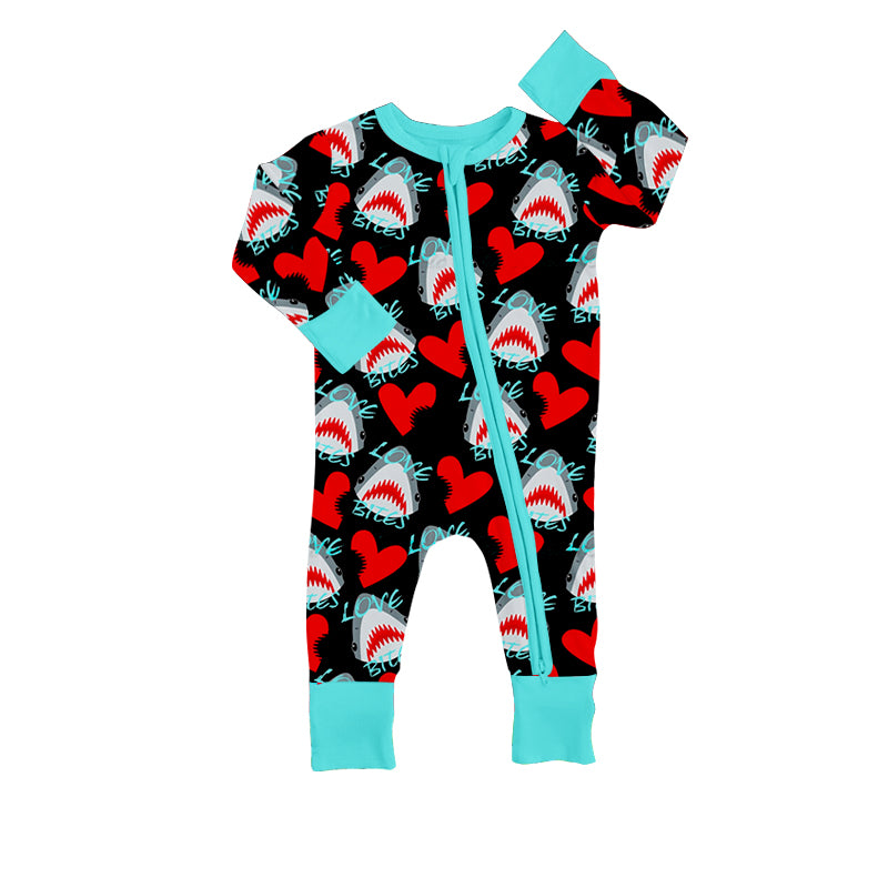 Love bites heart shark baby kids valentines romper