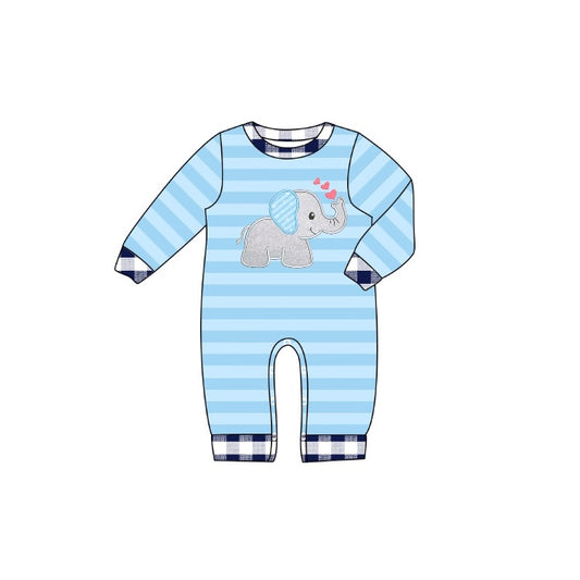 Blue stripe elephant heart baby boys valentines romper