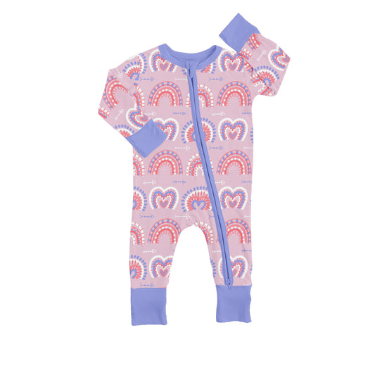 Rainbow heart arrow baby girls valentine's zipper romper