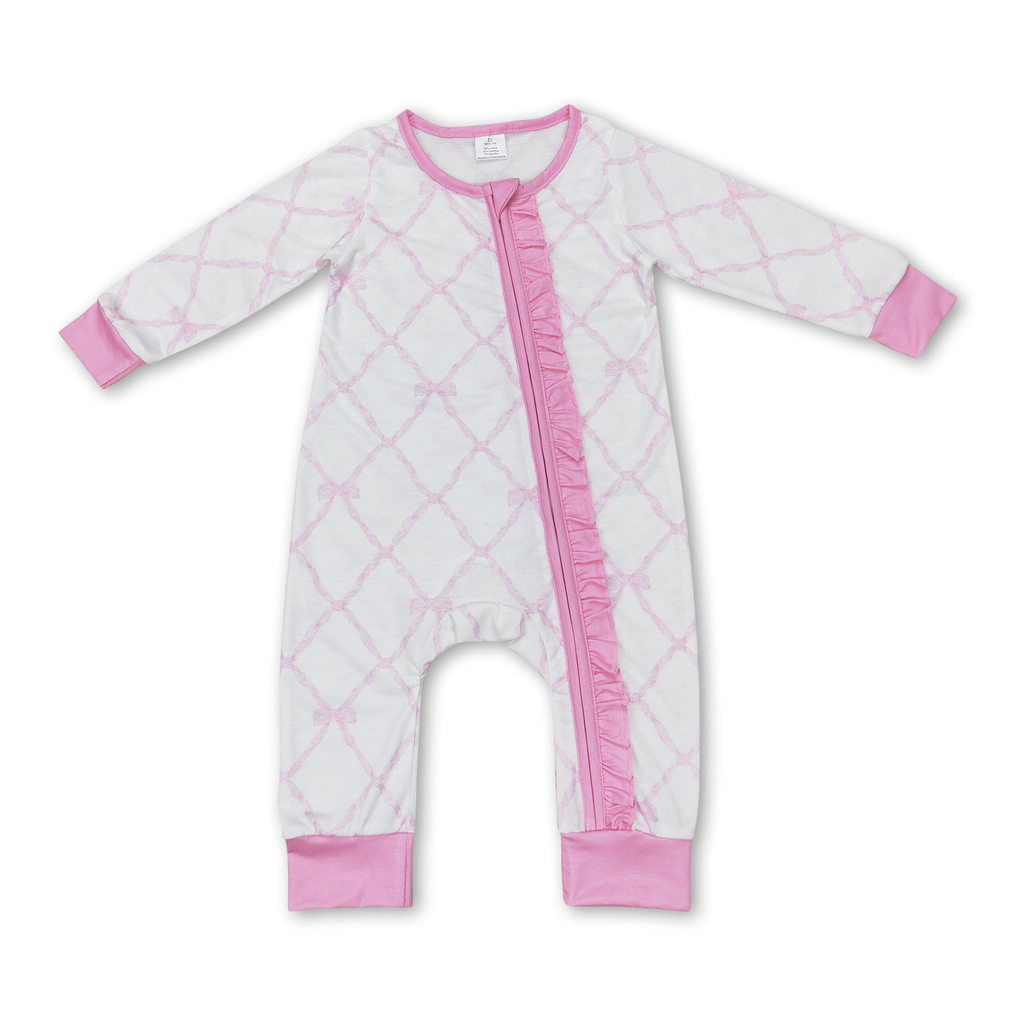 Pink long sleeves bow baby girls zipper romper ship from US
