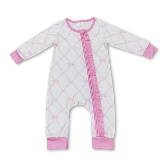 Pink long sleeves bow baby girls zipper romper ship from US