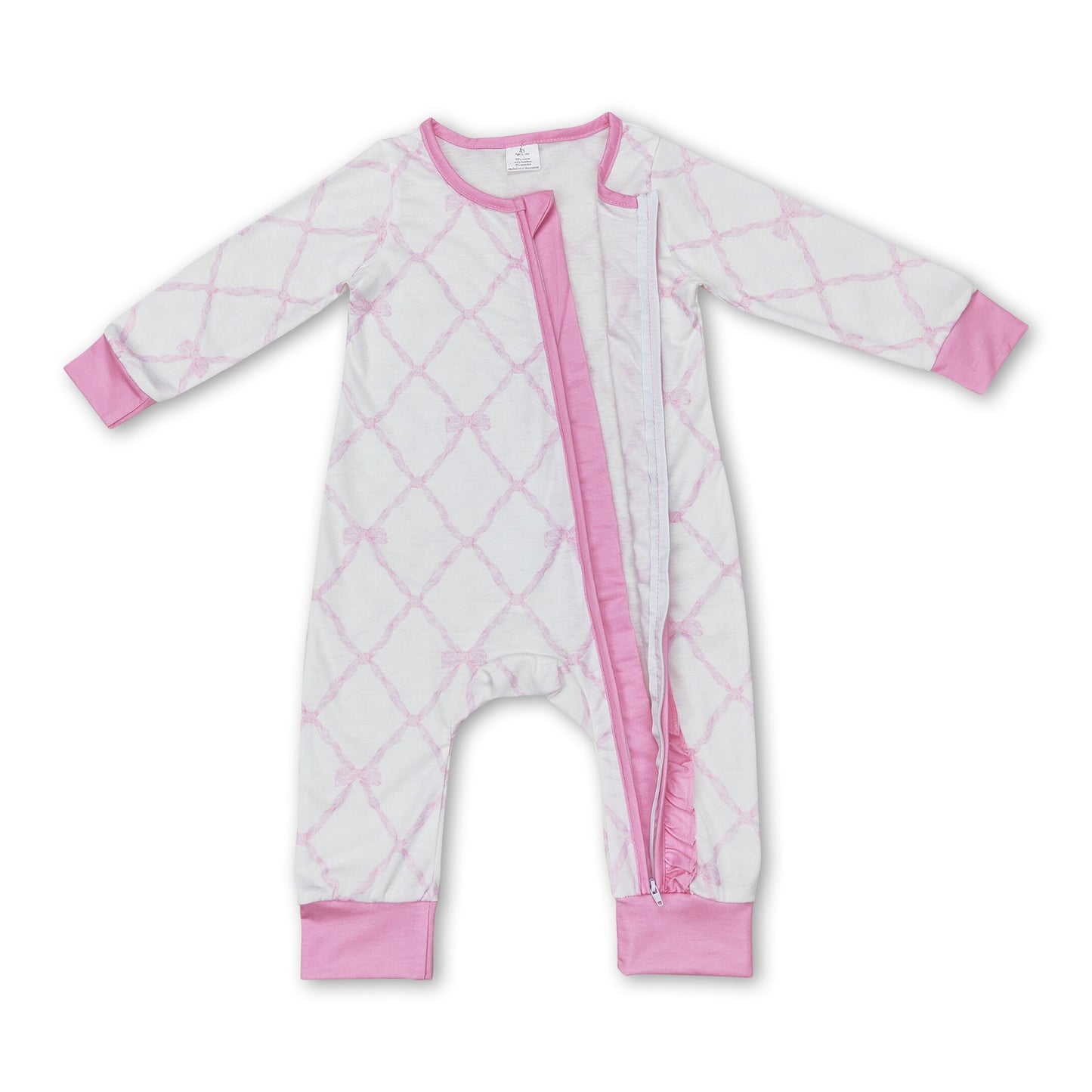 Pink long sleeves bow baby girls zipper romper ship from US