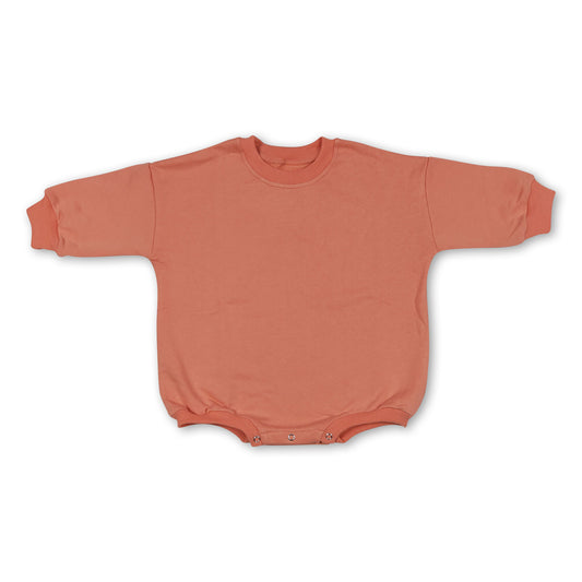 Dark peach cotton long sleeves baby sweat romper